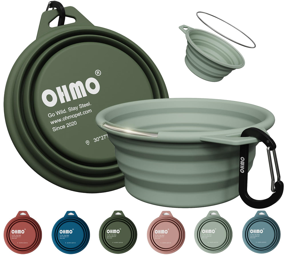 OHMO gamelle pliable face avant montrant le design camo et vert sauge utile en sorties