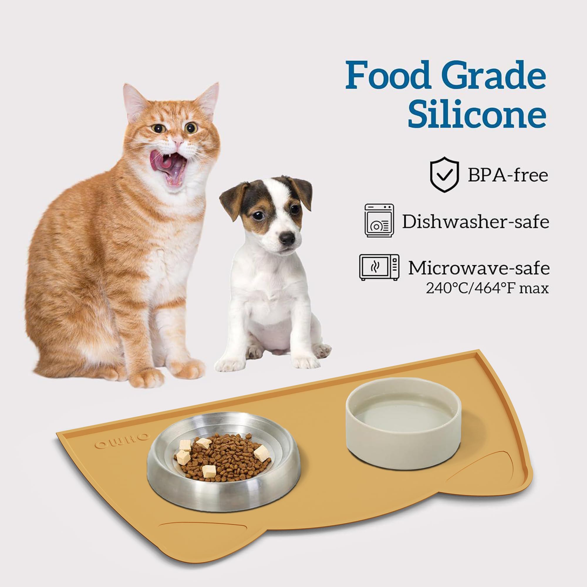 OHMO tapis en usage avec chat mangeant stabilité et propreté Honey