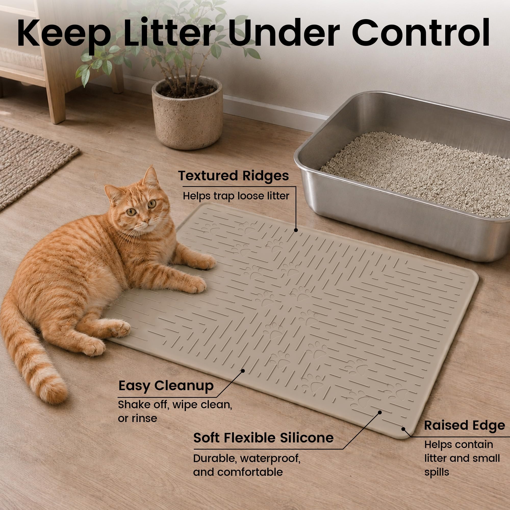 OHMO gros plan sur texture silicone retenant la litière