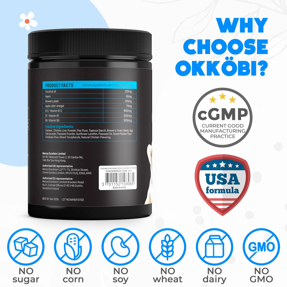 OKKÖBI gros plan étiquette ingrédients listant huiles, levure et vitamines B