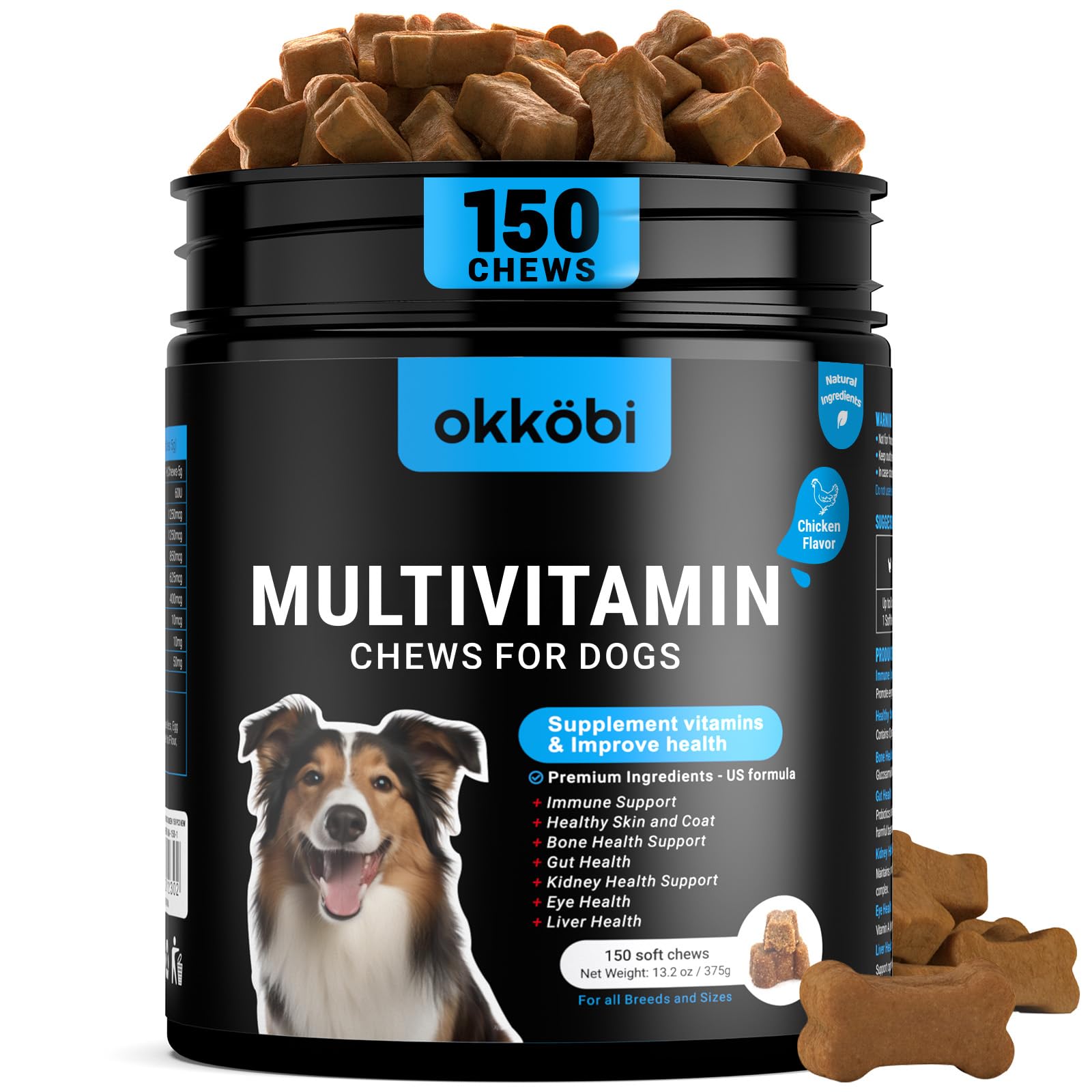 OKKÖBI pot 150 chews face montrant l'emballage et la praticité