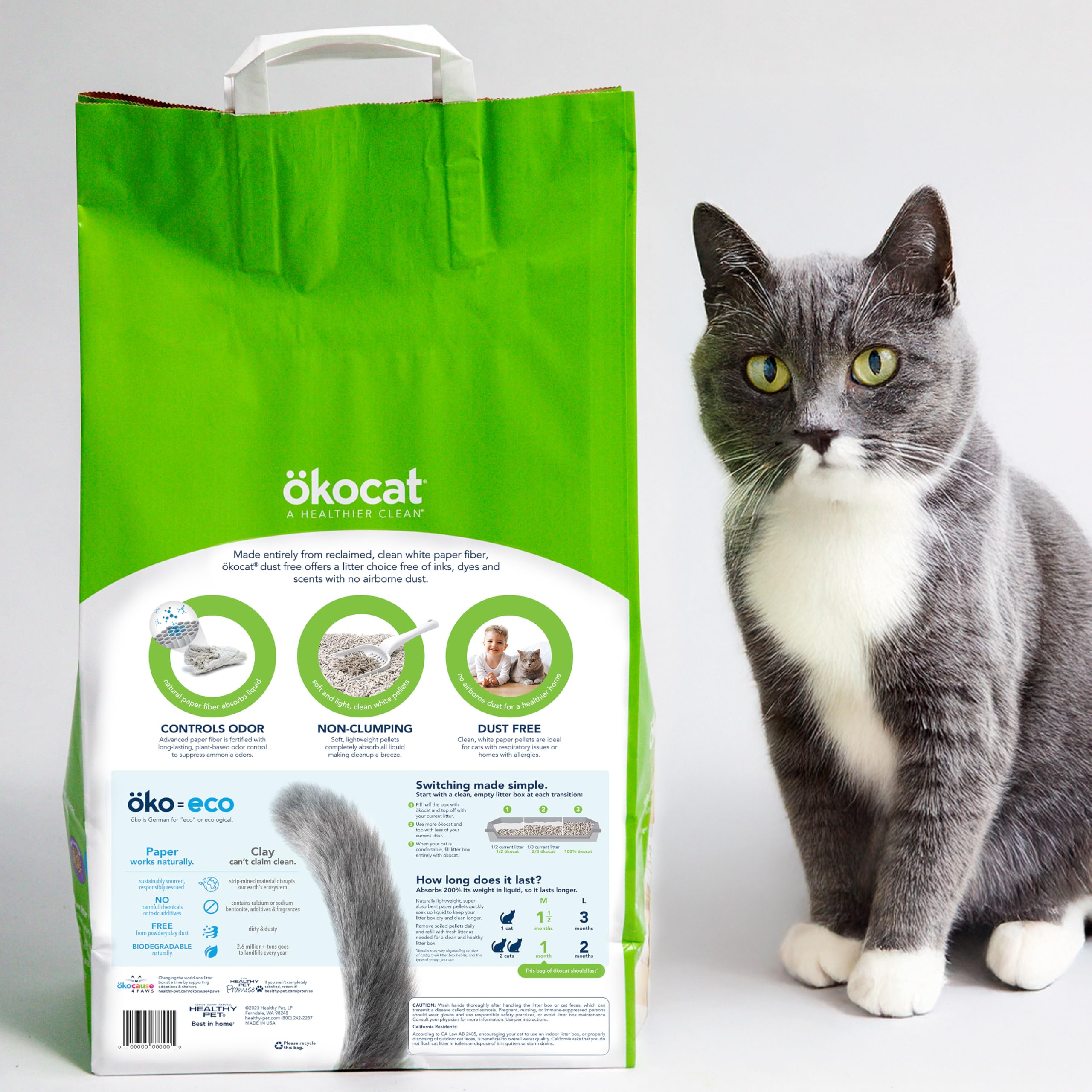 ÖKOCAT granulés dans bac à litière démontrant faible suivi autour