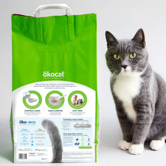 ÖKOCAT granulés dans bac à litière démontrant faible suivi autour