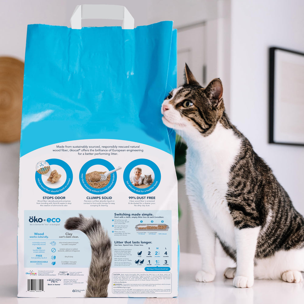ÖKOCAT gros plan fibres de bois absorbantes pour contrôle naturel des odeurs