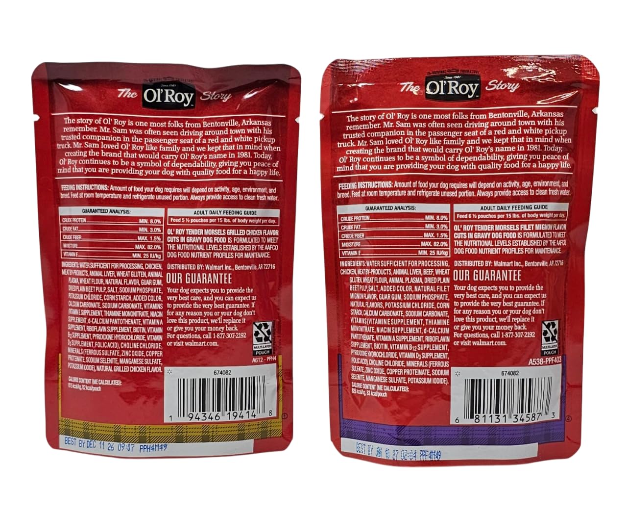 Ol' Roy chien savourant le contenu du sachet montrant acceptation