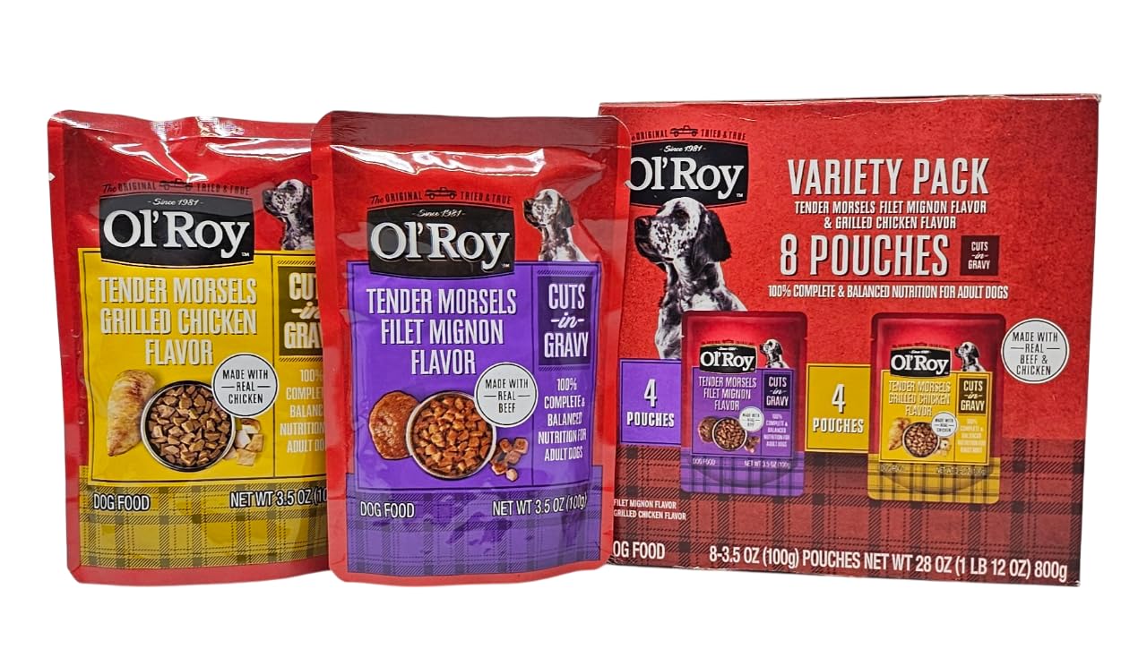 Ol' Roy devanture du pack montrant les deux saveurs et praticité