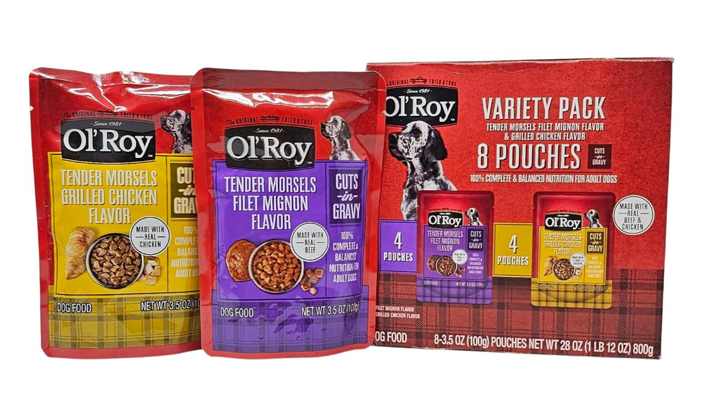 Ol' Roy devanture du pack montrant les deux saveurs et praticité