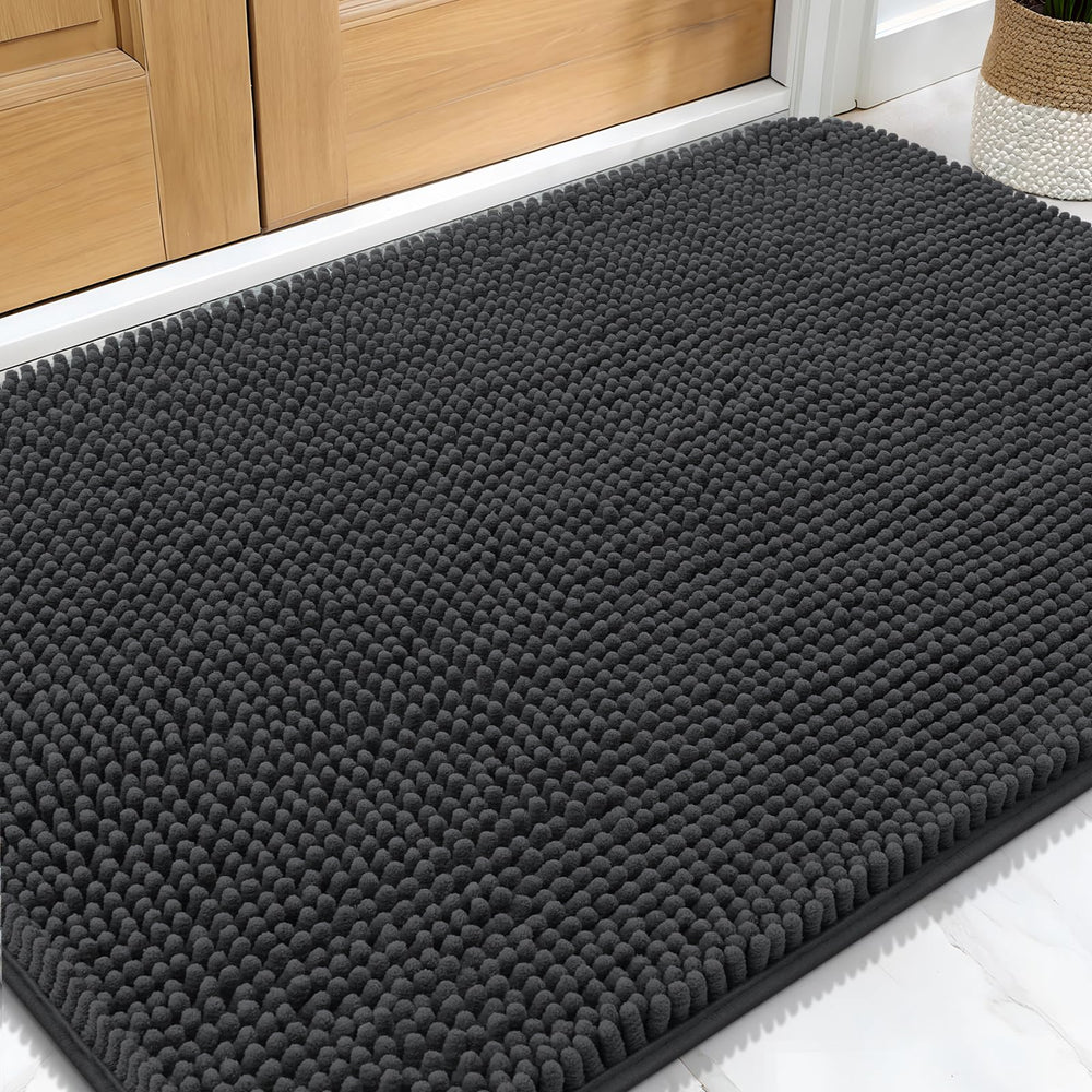 OLANLY tapis devanture plié montrant emballage et dimensions, protège l'entrée