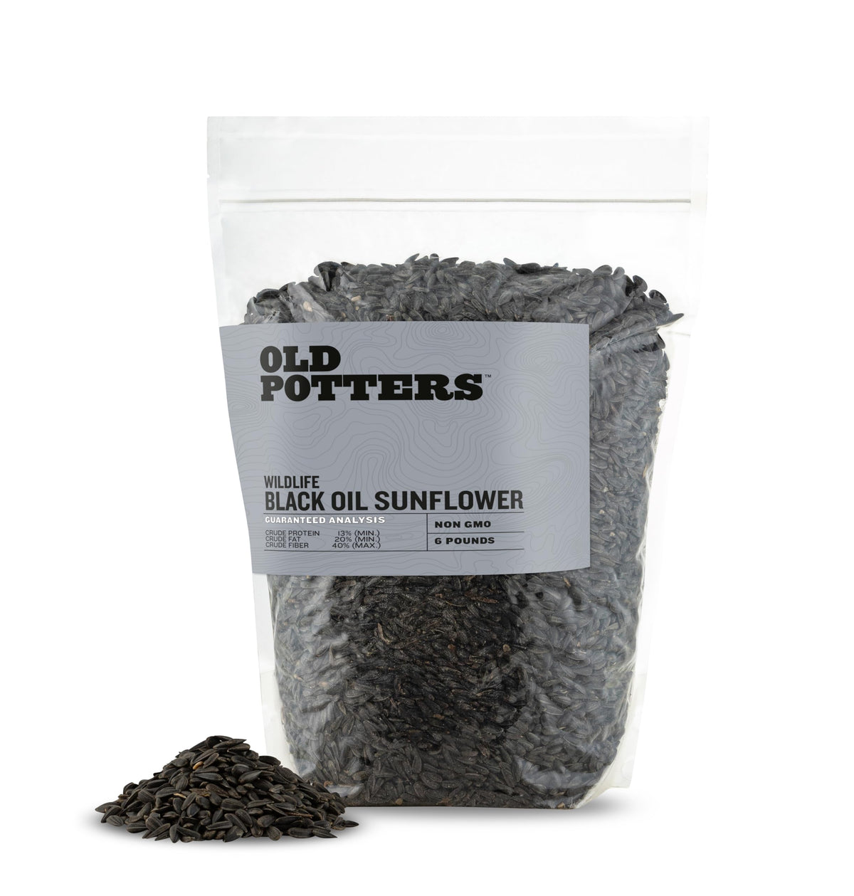 Old Potters emballage avant montrant sac 6 lb et utilisation pratique