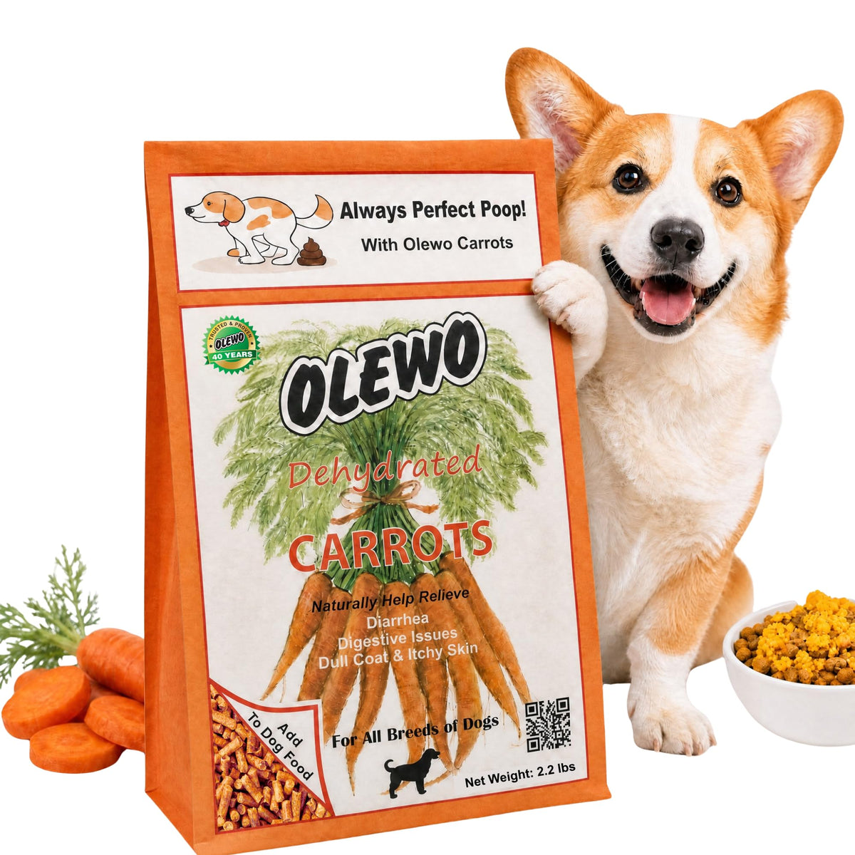 Olewo carottes gros plan sur emballage montrant le produit et la praticité