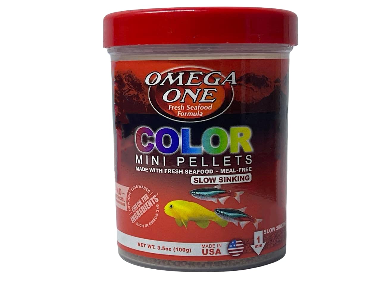 Omega One emballage 3,5 oz visible, permet stockage pratique et information claire