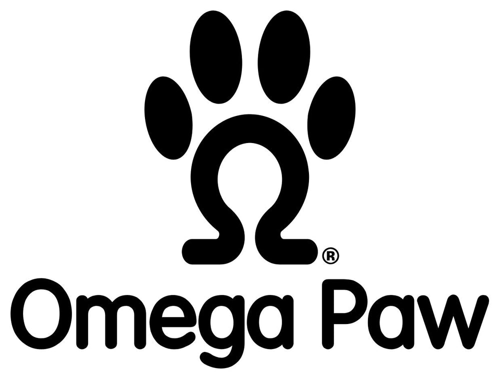 Omega Paw étiquette produit avec instructions et caractéristiques