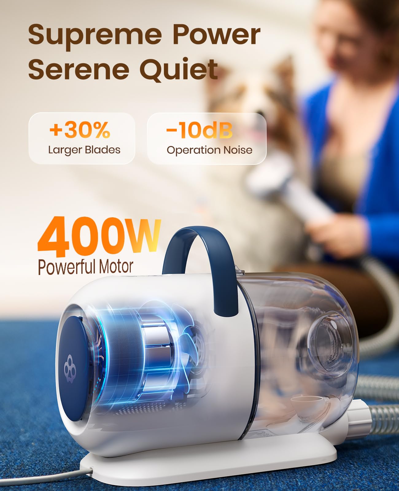 oneisall usage sur chien capture poils grâce aspiration pour séance propre