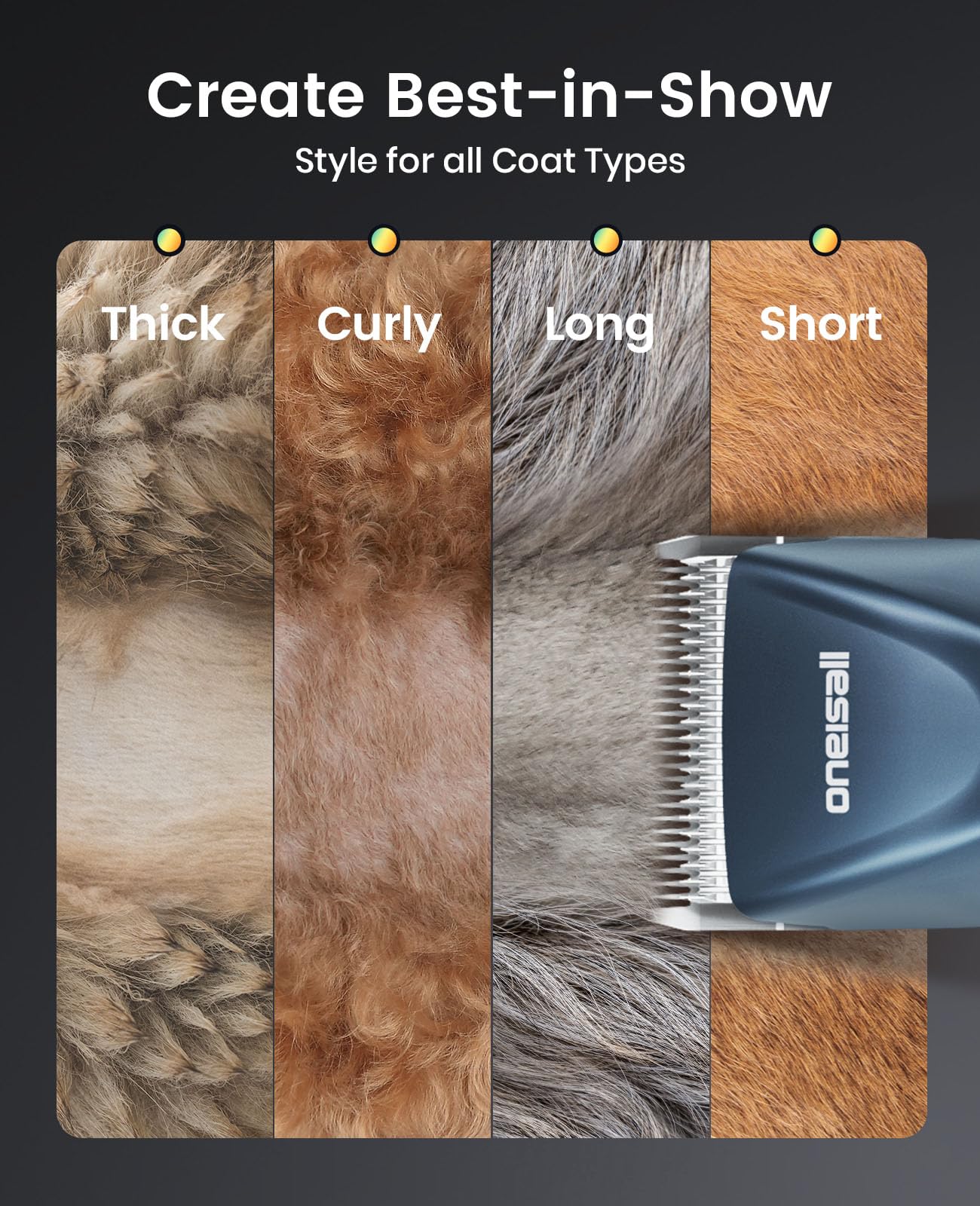 oneisall peignes métalliques alignés, garantissent coupe uniforme sur poils épais