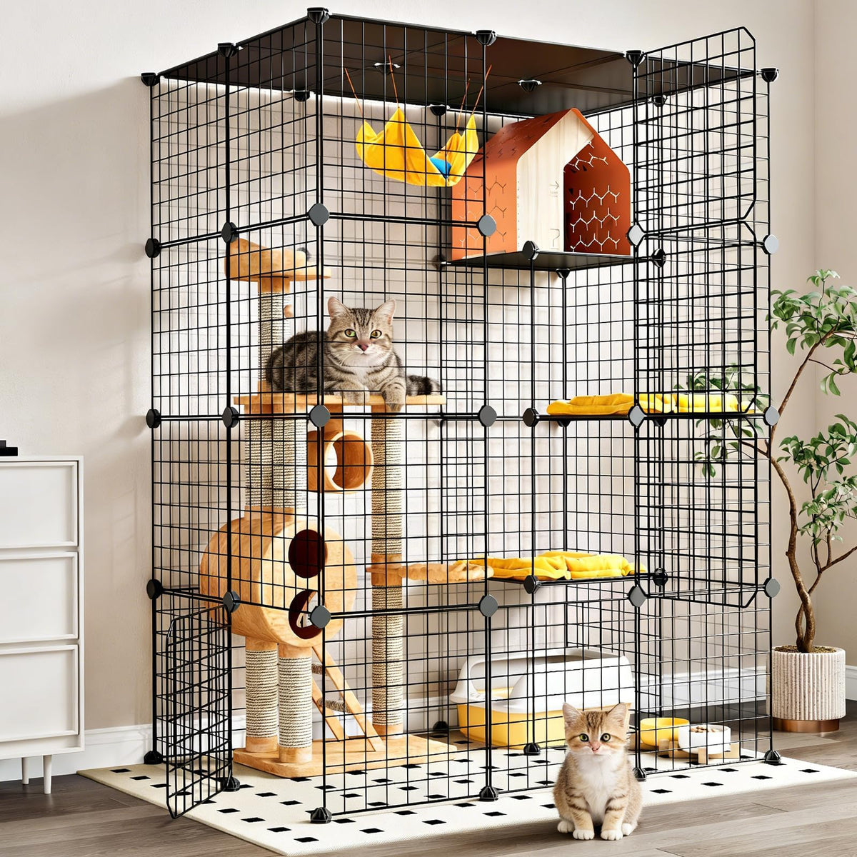 Oneluck cage face avant montrant espace sécurisé pour chats