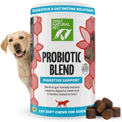 Only Natural Pet emballage avant montrant la formule probiotique et la facilité d'utilisation