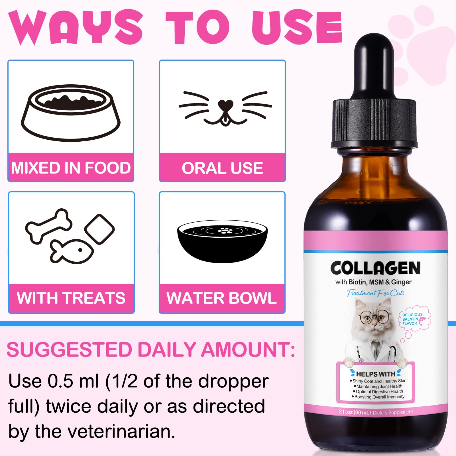 Onznoz Collagen for Cats versé dans nourriture de chat, améliore acceptation