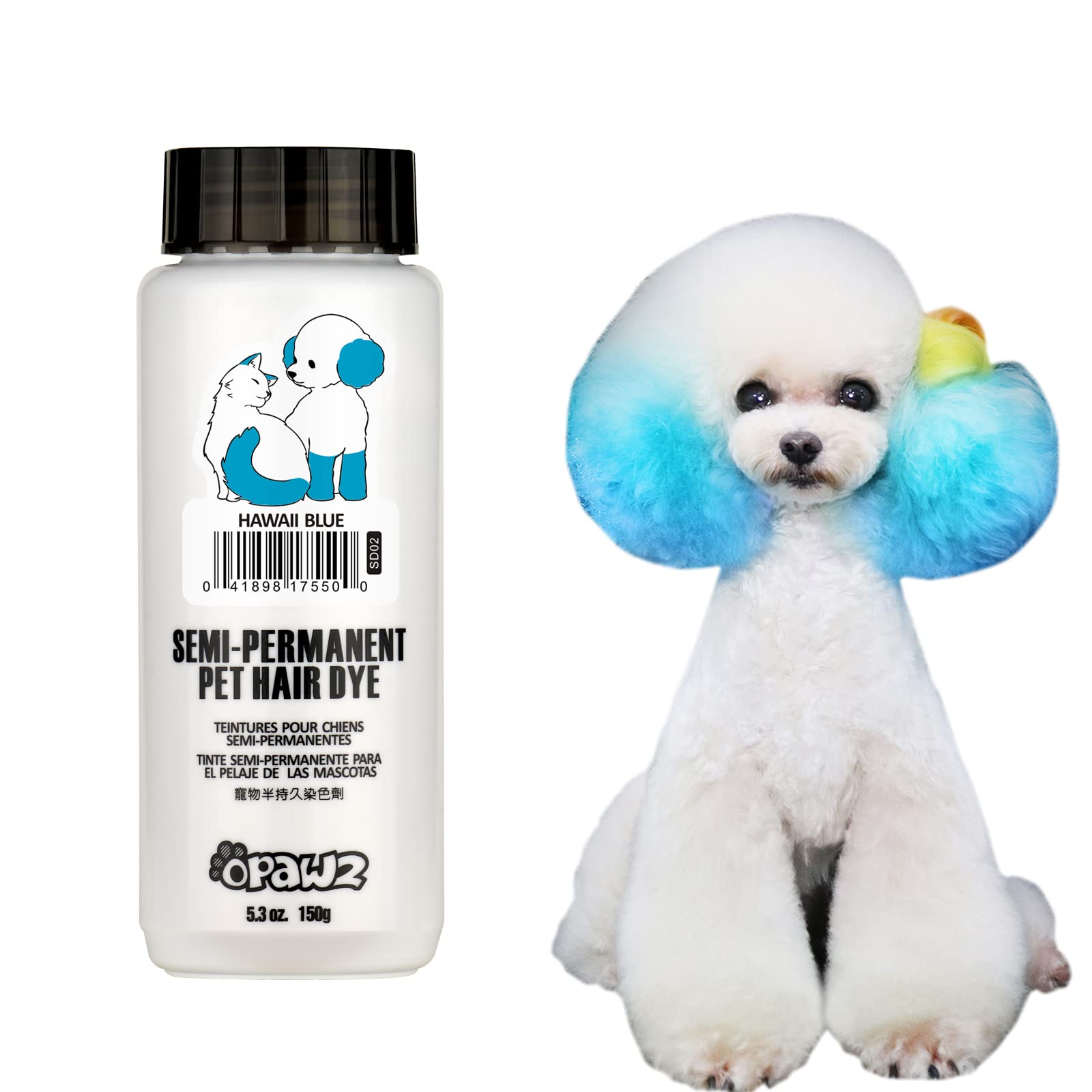 OPAWZ emballage face montrant la couleur Hawaii Blue et instructions visibles