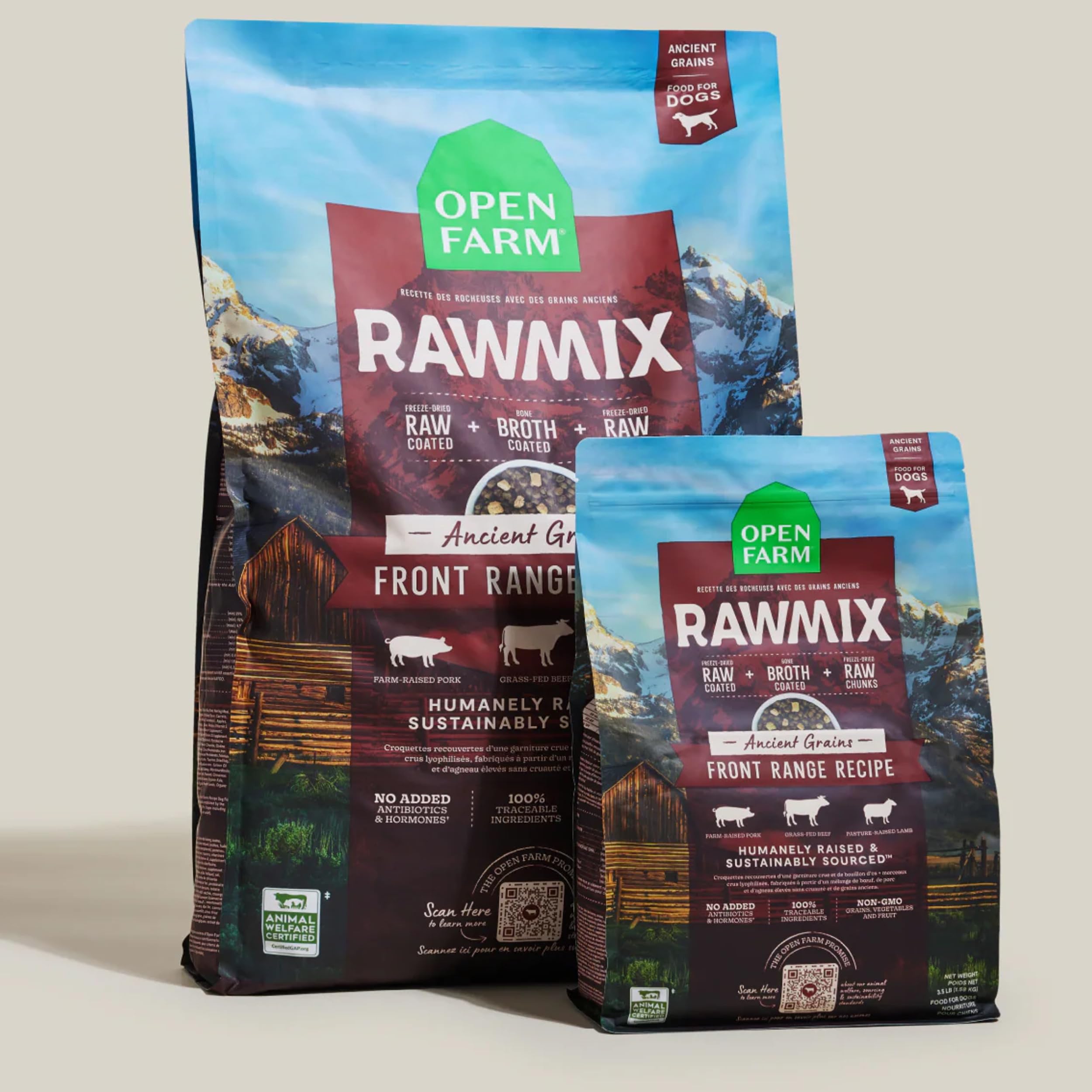 Open Farm comparaison taille bol et sachet pour évaluer portions