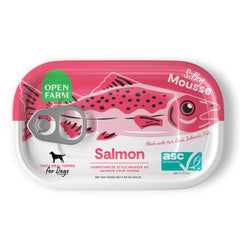 Open Farm emballage avant montrant le topper saumon, attrait amélioré