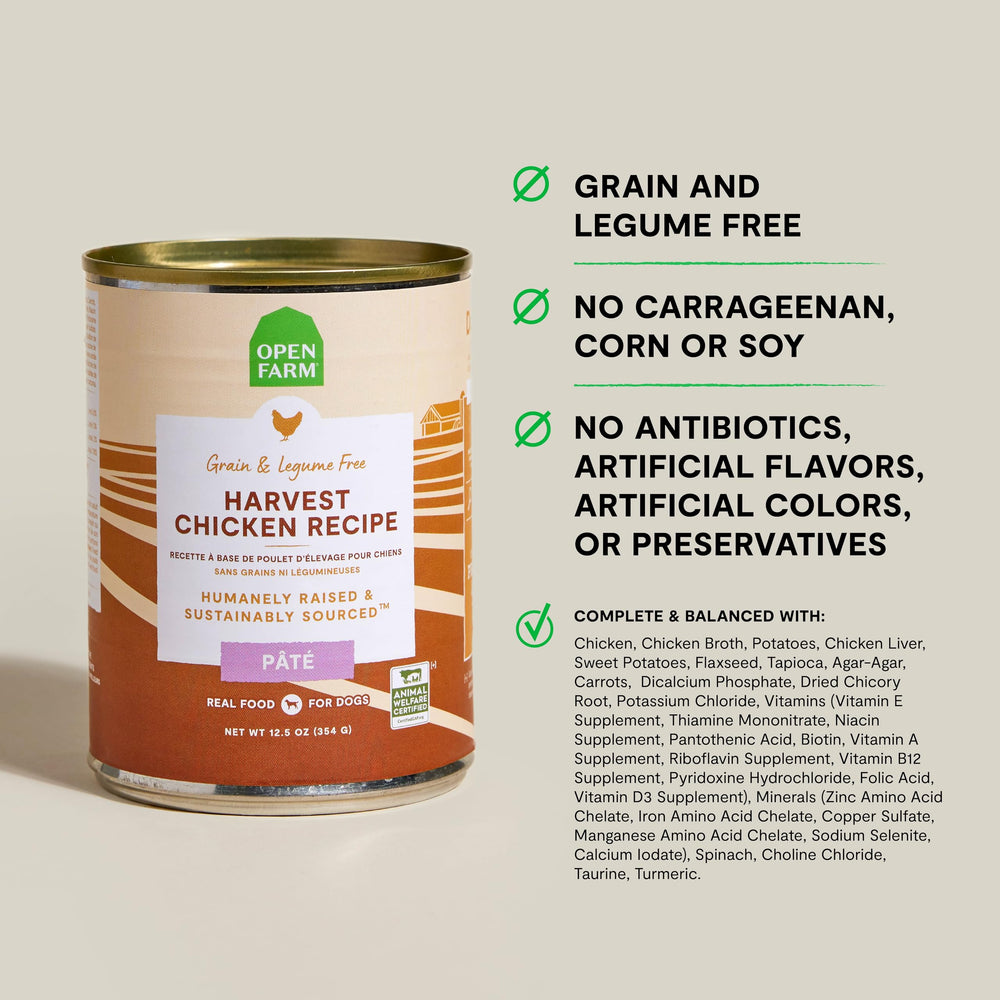 Open Farm pâté ouverte gros plan montrant texture veloutée appétissante pour chien