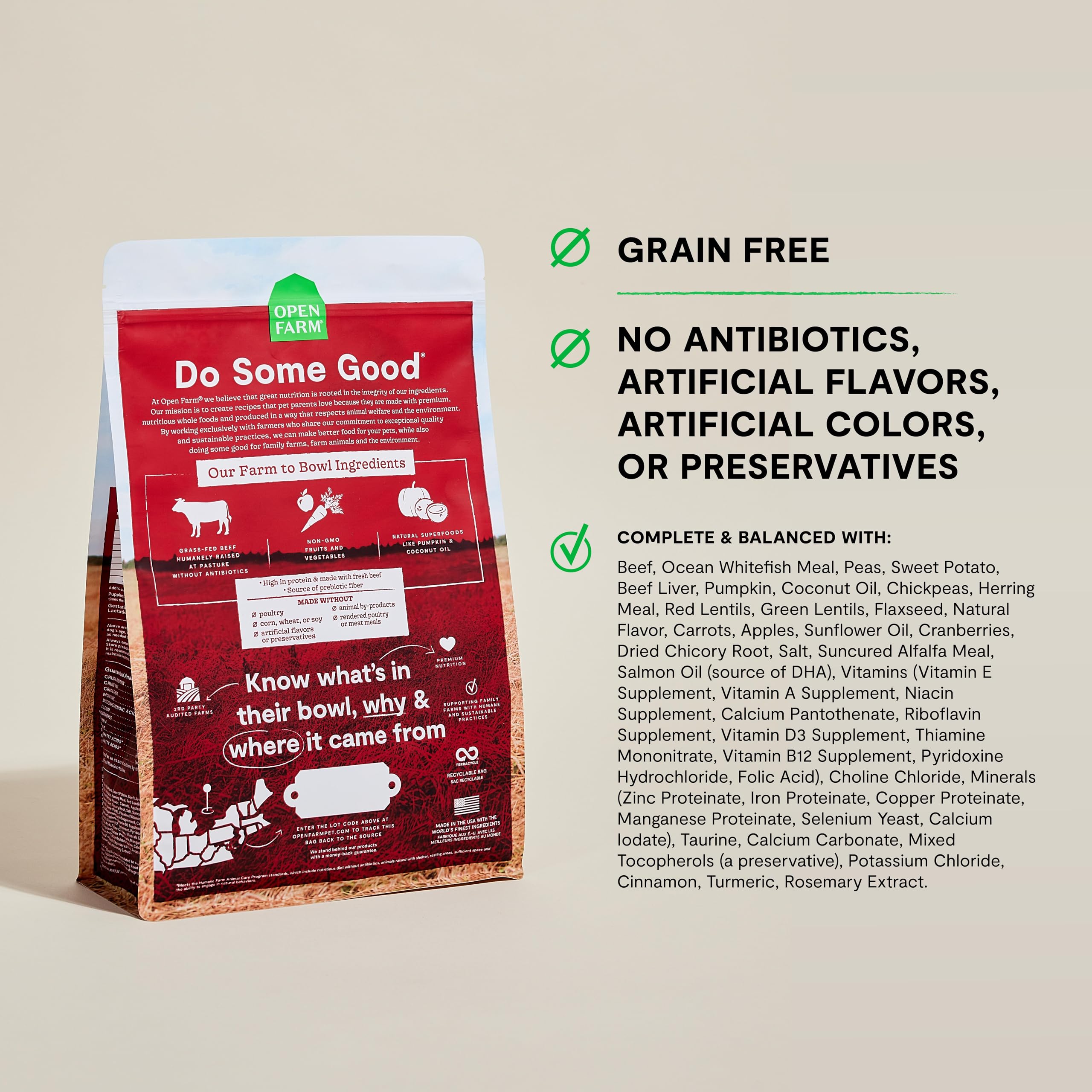 Open Farm gros plan texture croquettes pour apports nutritifs visibles