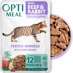 Optimeal sachet face avant montrant recette bœuf et lapin, attractivité visuelle