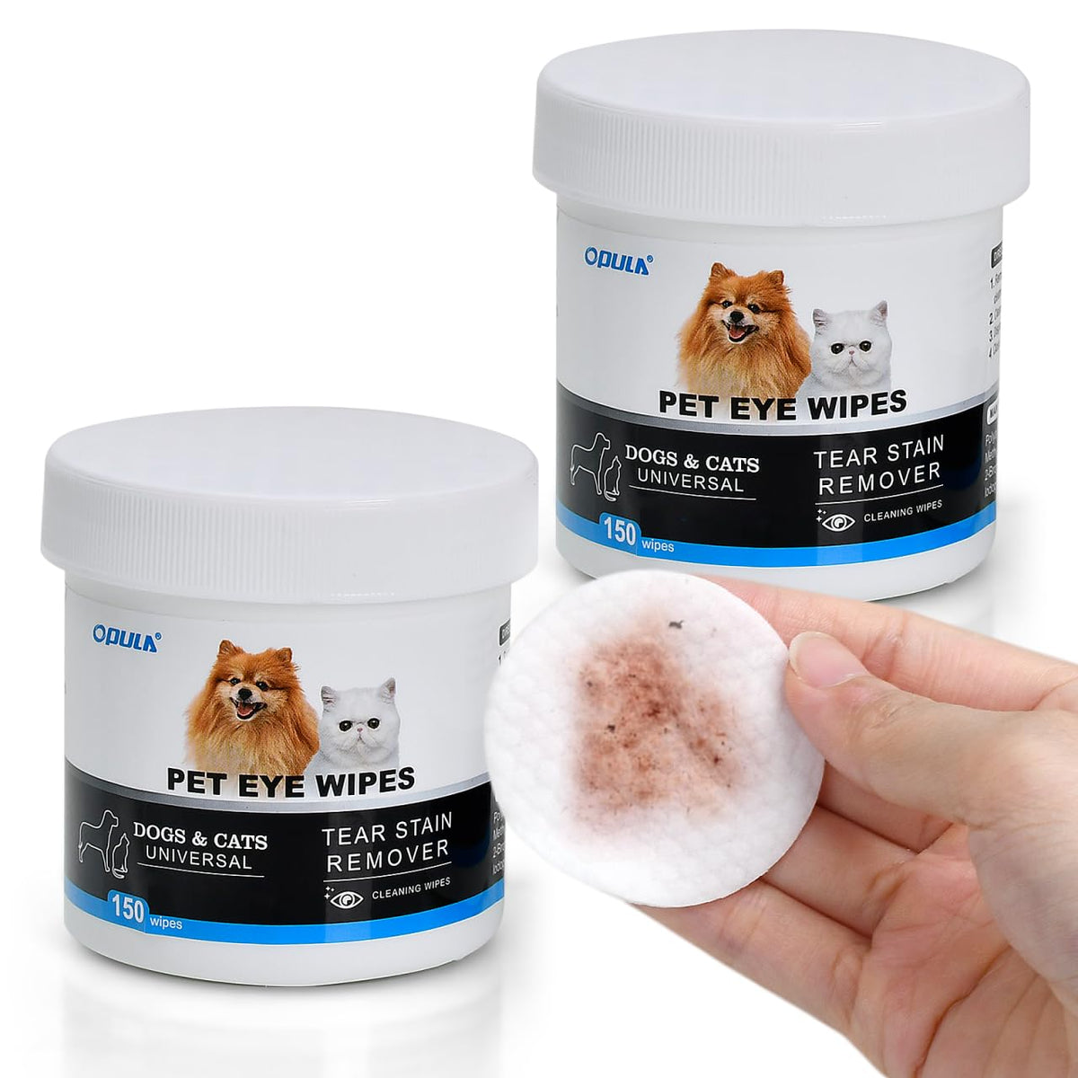 OPULA emballage avant montrant 300 lingettes pour yeux, pratique et écologique