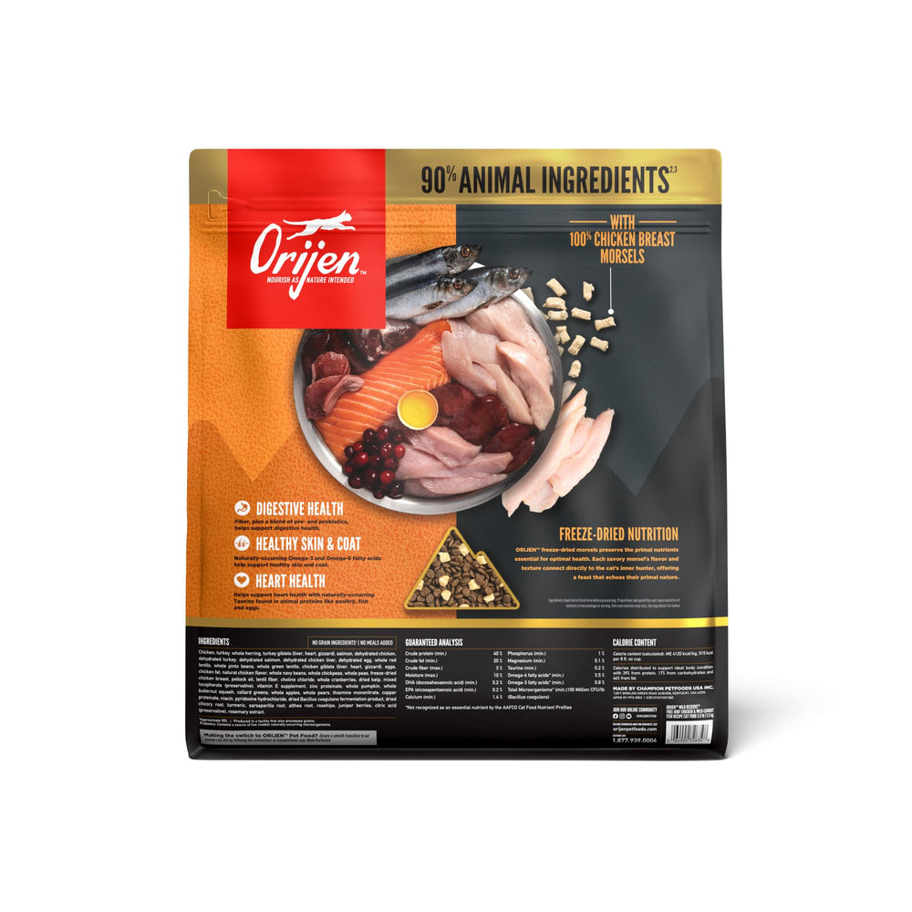 ORIJEN morceaux de blanc de poulet visibles apportant protéines et attrait gustatif