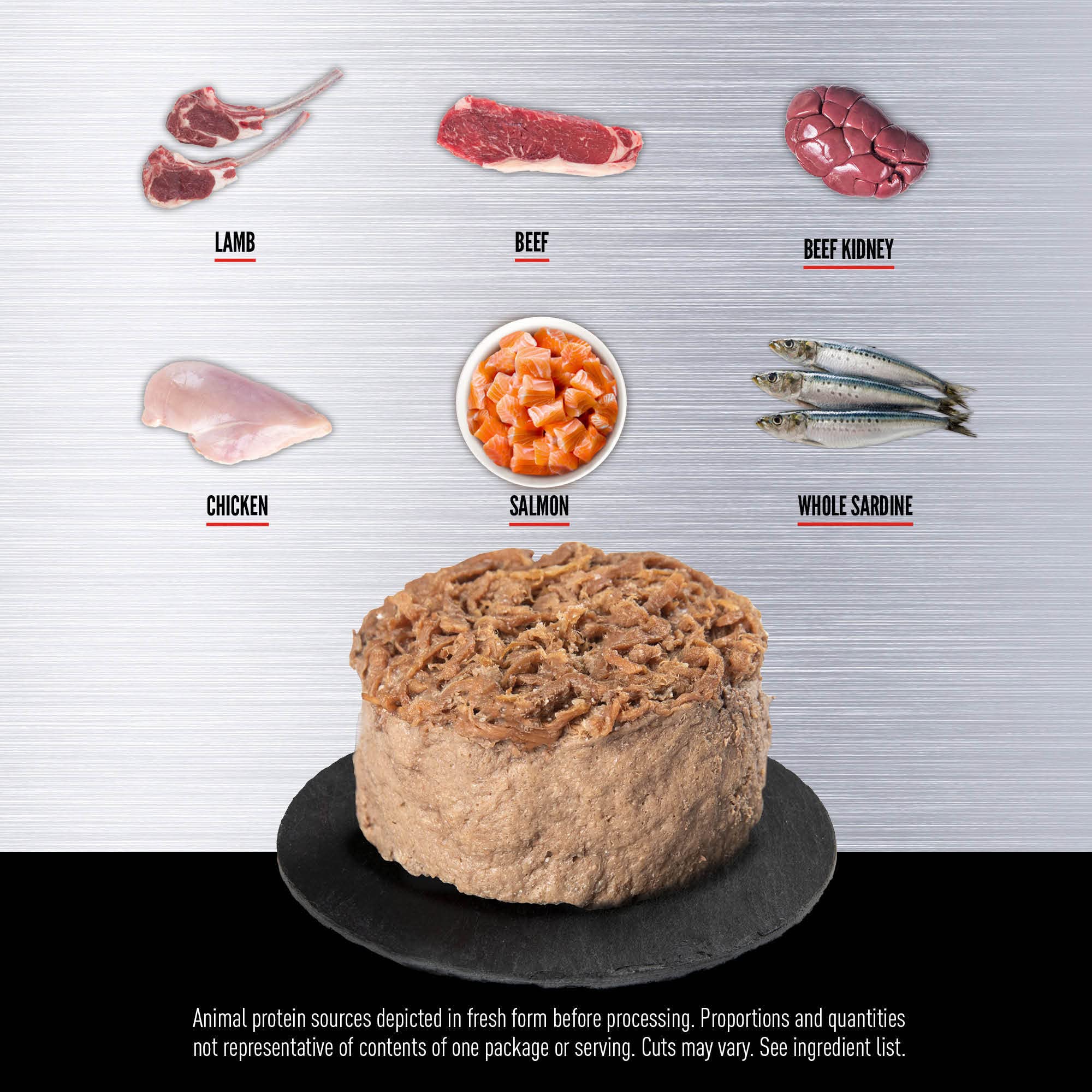 ORIJEN assortiment bœuf, thon et saumon illustrant diversité protéique