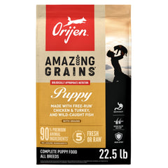 ORIJEN sac 22,5 lb face montrant format familial et garantie qualité