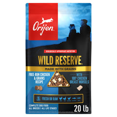 ORIJEN emballage avant Wild Reserve montrant qualité et poids