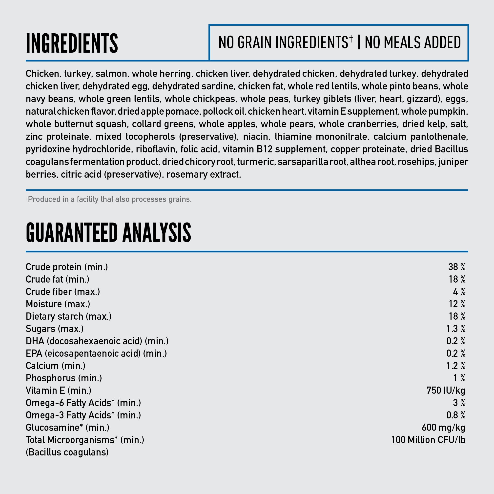 ORIJEN étiquette nutritionnelle lisible garantissant transparence