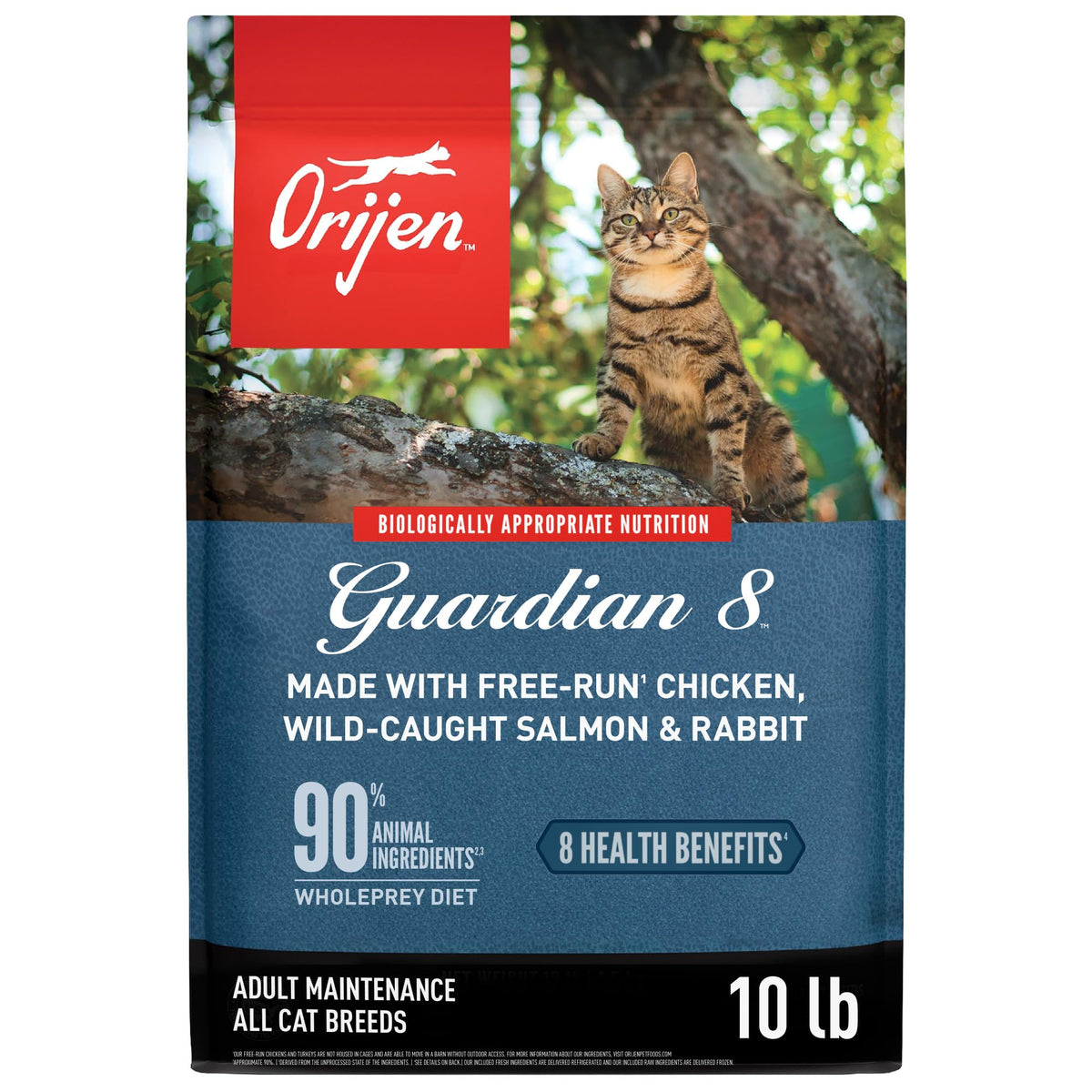 ORIJEN sac face avant montrant la recette et bénéfice nutritionnel élevé
