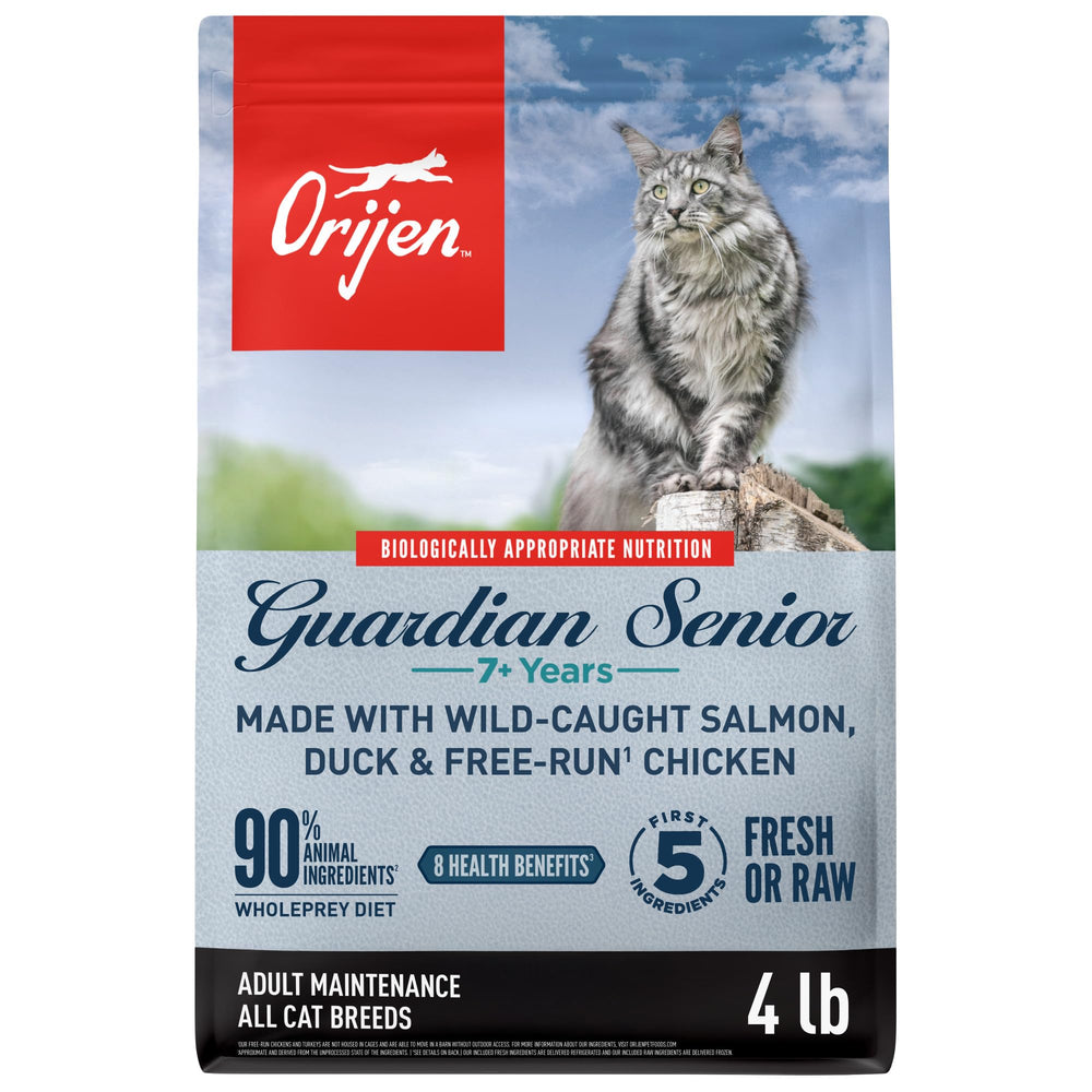 ORIJEN sac Guardian Senior face visible montrant l'étiquette et bénéfice nutritionnel