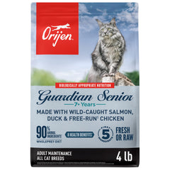 ORIJEN sac Guardian Senior face visible montrant l'étiquette et bénéfice nutritionnel