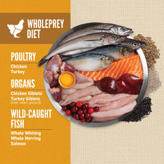 ORIJEN assortiment volailles et poissons illustrant apport protéique
