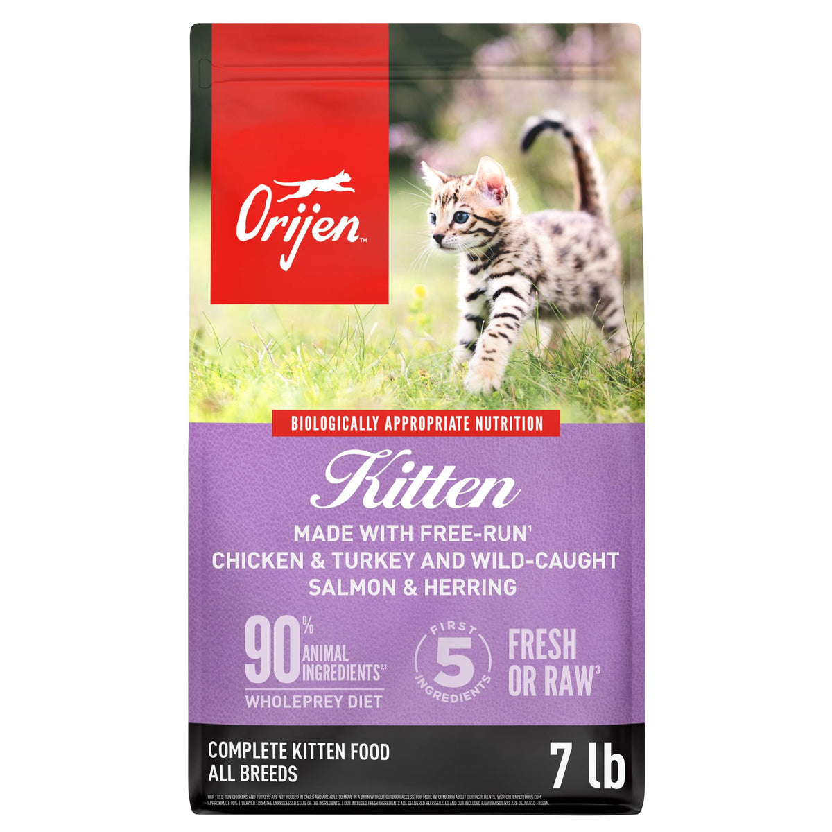 ORIJEN image du devant du sac 7 lb montrant l'étiquette et bénéfice nutritionnel