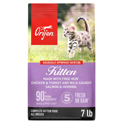 ORIJEN image du devant du sac 7 lb montrant l'étiquette et bénéfice nutritionnel
