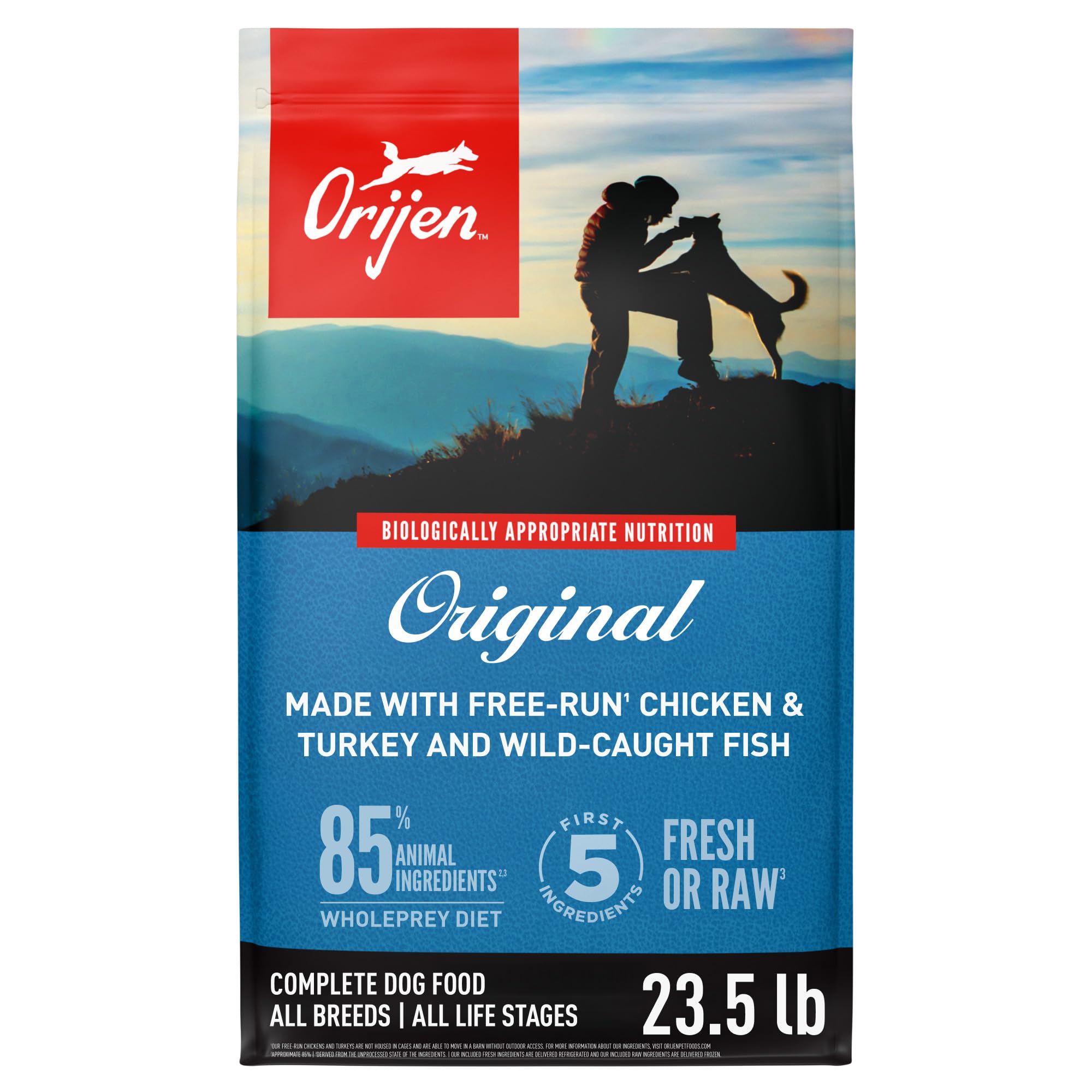 ORIJEN emballage original 23,5 lb montrant le design et l'information produit
