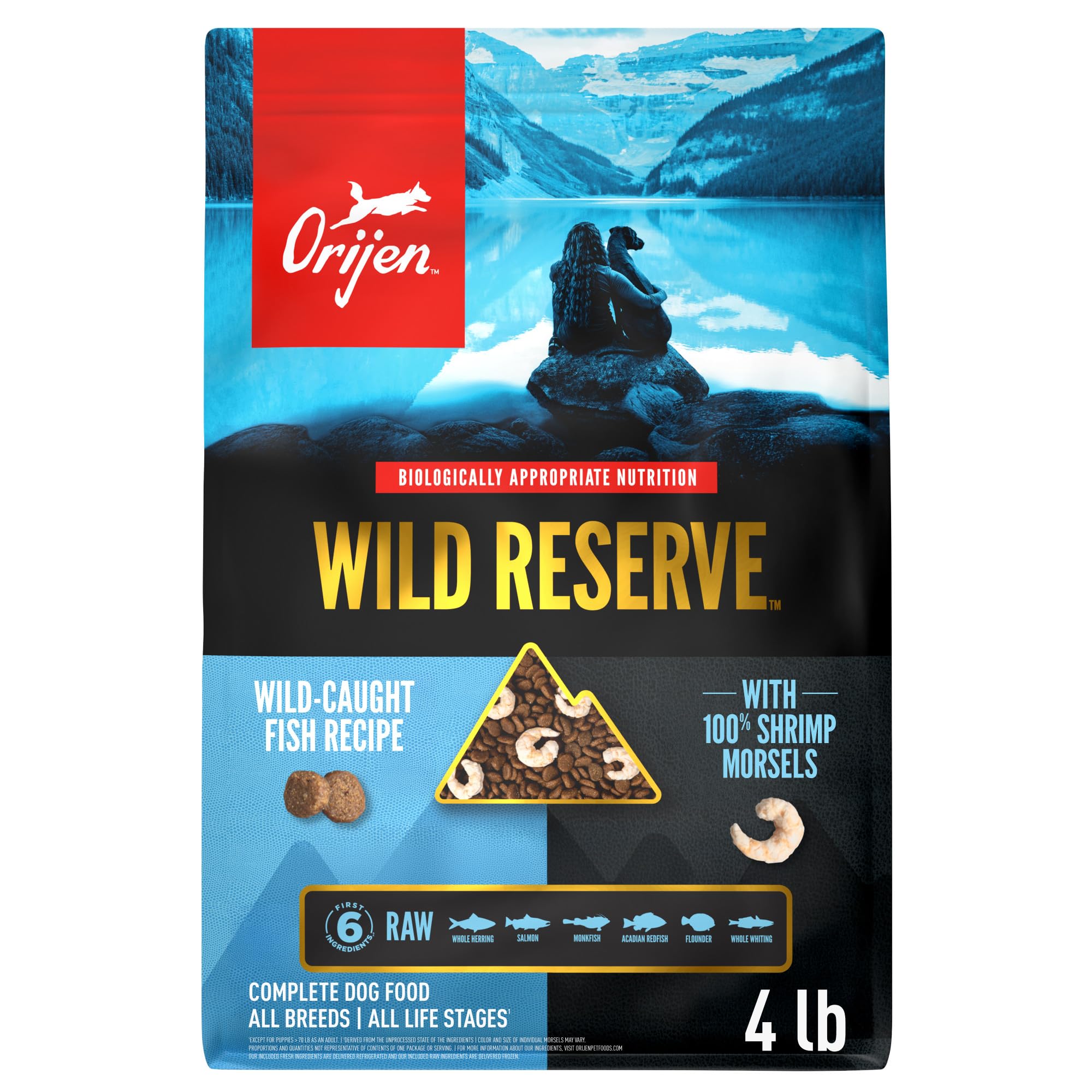 Sac ORIJEN Wild Reserve poisson sauvage montrant emballage et bénéfice appétence