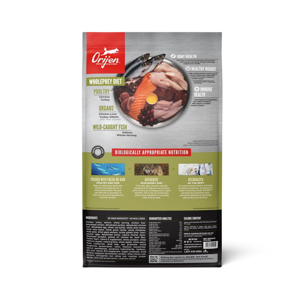 ORIJEN gros plan croquettes montrant texture et densité nutritive