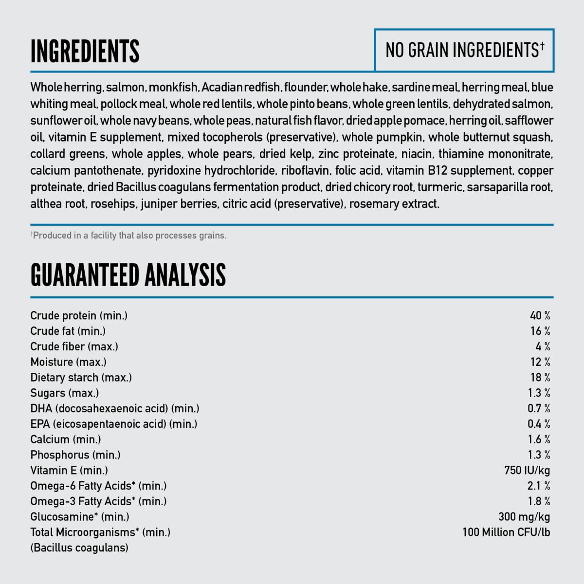 ORIJEN étiquette nutrition détaillée montrant informations clés et traçabilité