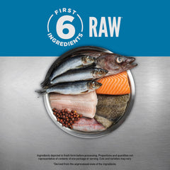 ORIJEN image des six poissons entiers soulignant diversité des ingrédients marins