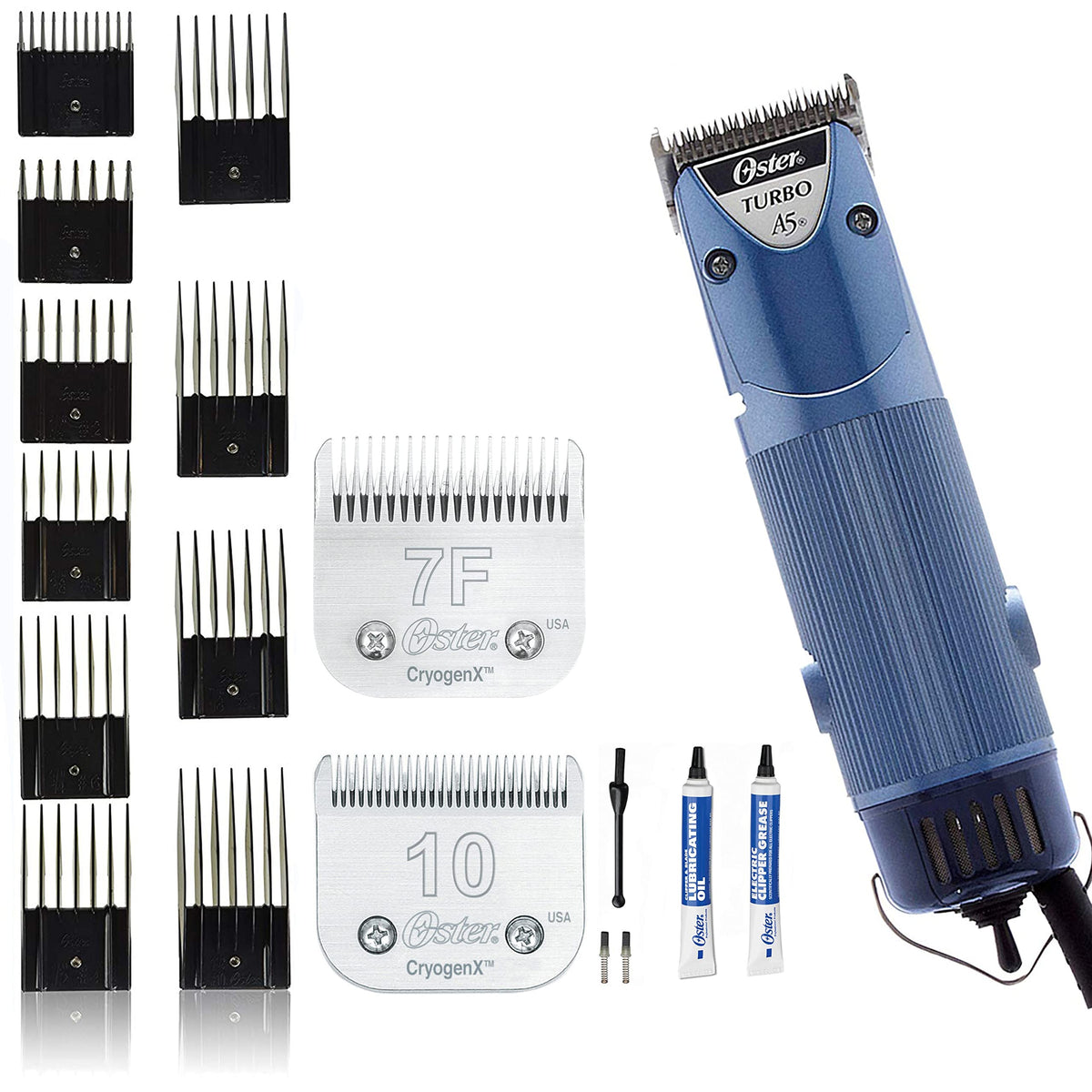 Oster A5 face avant montrant la tondeuse robuste et prise ergonomique pour un contrôle précis