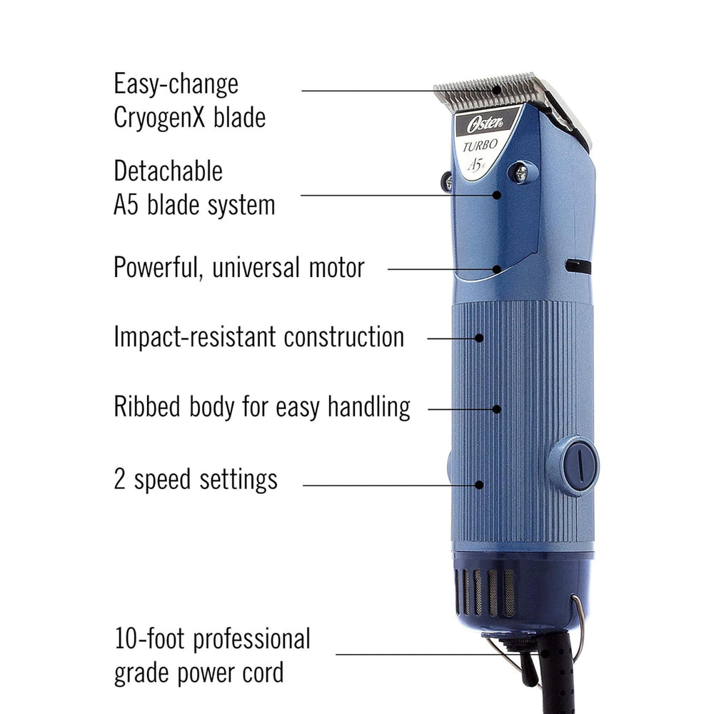 Oster A5 Turbo en usage sur chien offrant gain de temps et confort
