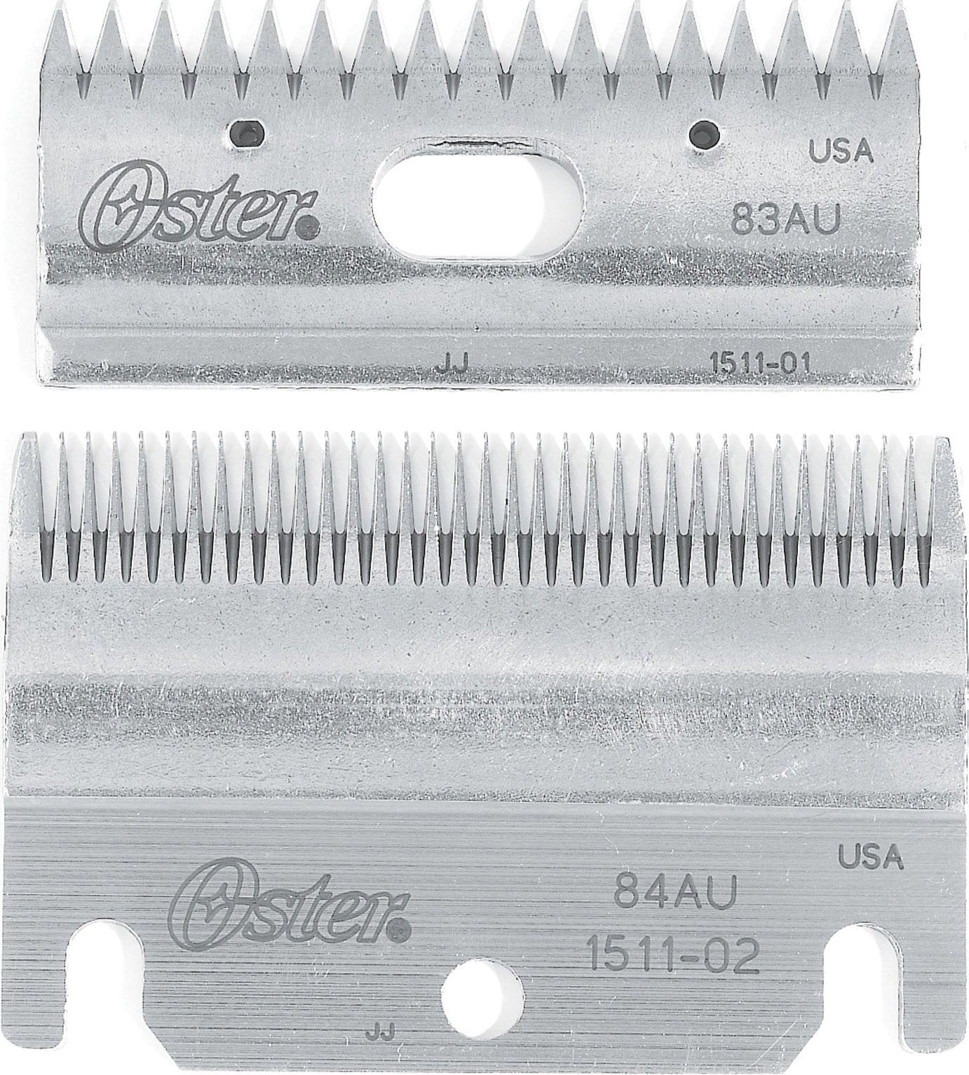 Oster lames 83AU et 84AU face avant montrant précision et longévité