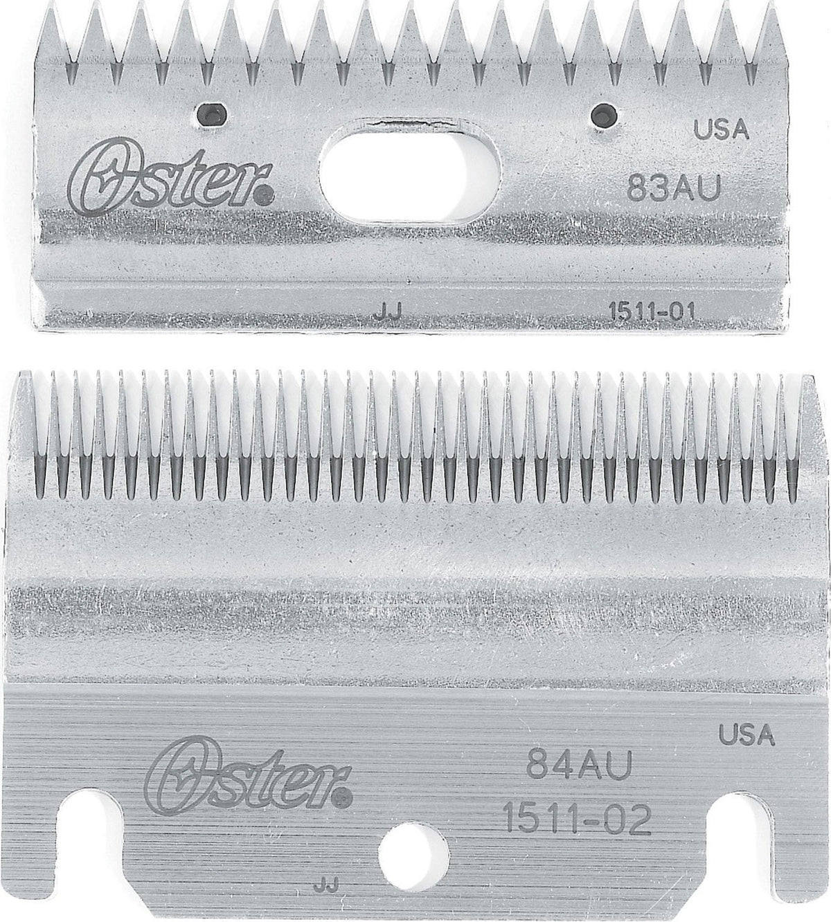 Oster lames 83AU et 84AU face avant montrant précision et longévité