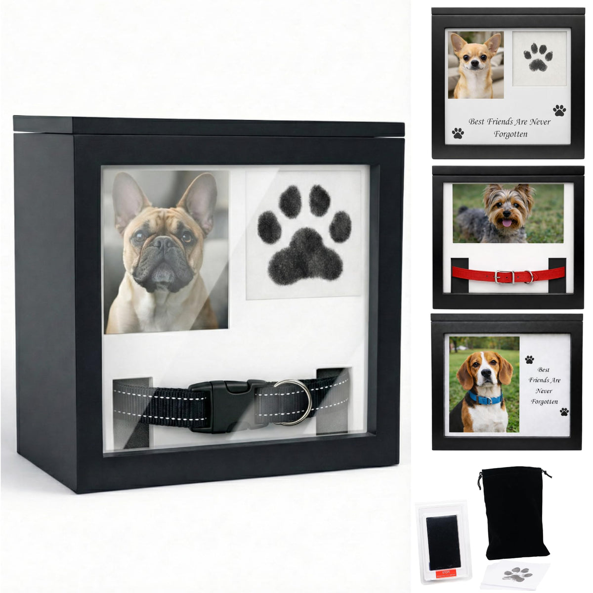 OtterPets urne face avant montrant le cadre photo et le rangement, hommage discret