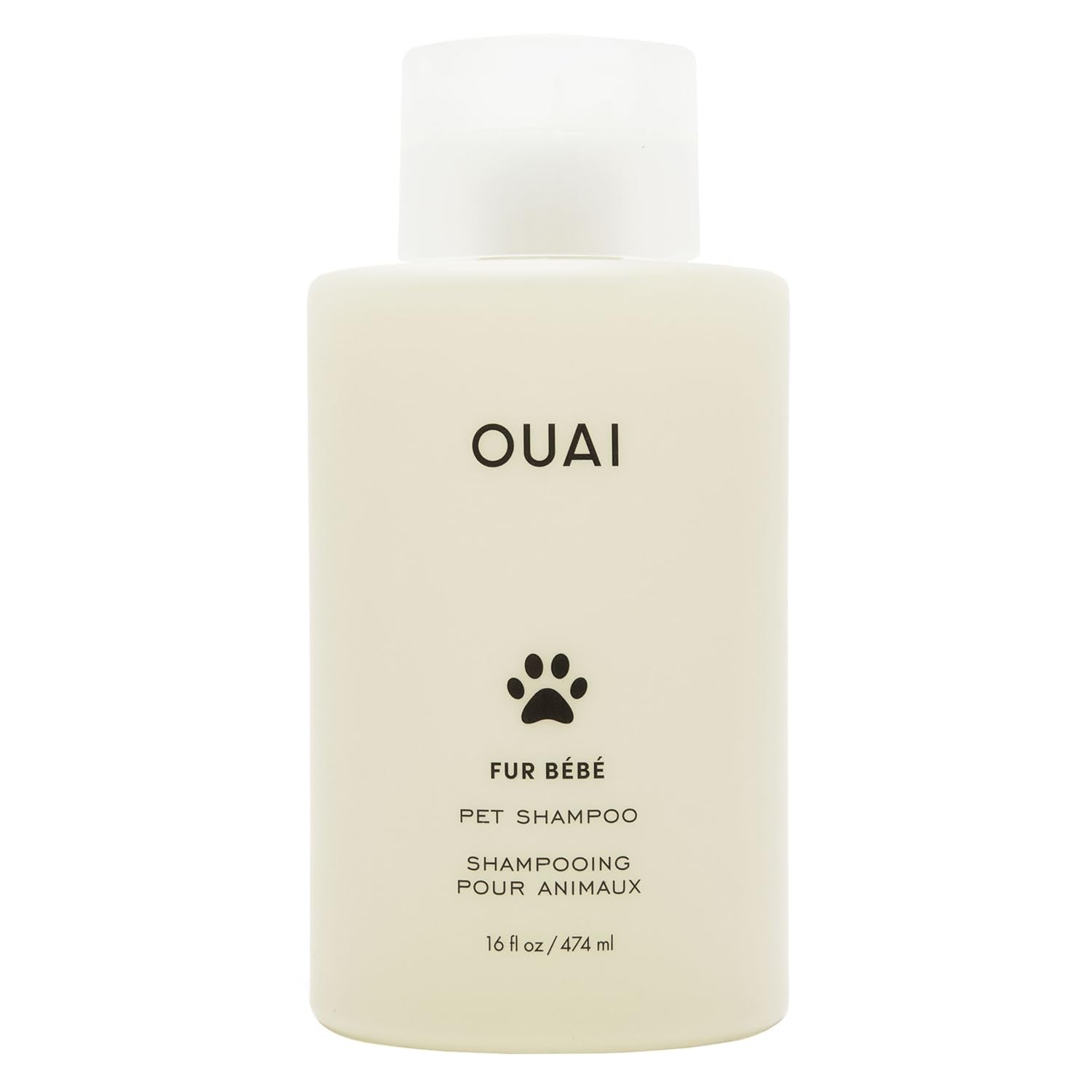 OUAI flacon avant élégant montrant format 16 Fl oz et bénéfice praticité